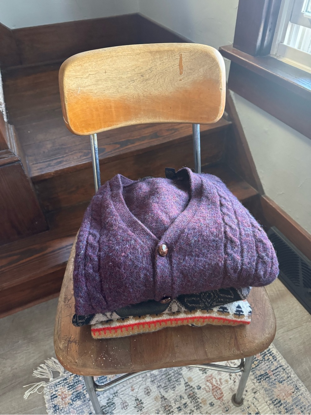 Women's Purple Cable Knit Cardigan Sweater - Unknown Brand